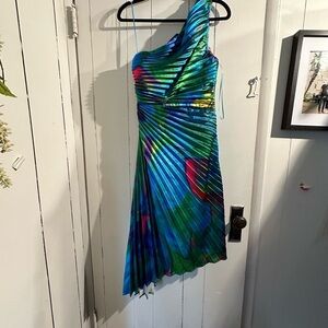 AKIRA NWT Multicolor One-Shoulder Pleated Dress